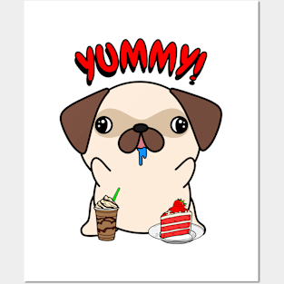 Cute Pug is having coffee and cake Posters and Art